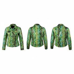 Renfrew Green Snakeskin Print Blazer Jacket Cropped Button Front Womens Large